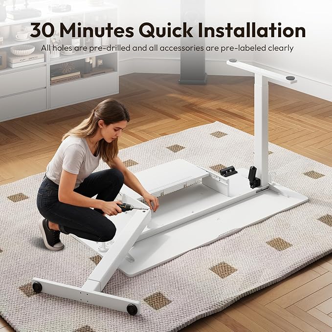 Electric Standing Desk with Keyboard Tray,48x24 inches Adjustable Height Stand Up Desk,3 Preset Heights,Equipped with Hooks,Raising Desks for Home Office and Computer Workstation,Black