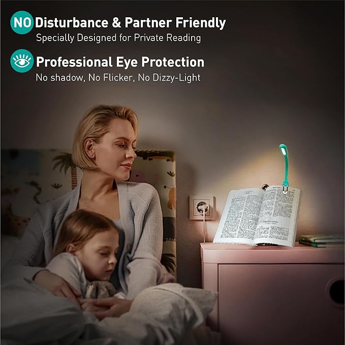 Rechargeable Book Light for Reading in Bed, 4 Color Temperatures Eye-Caring LED, Portable Clip On Reading Light with Magnetic Base, Hands-Free for Travel, Night Reading (Green)