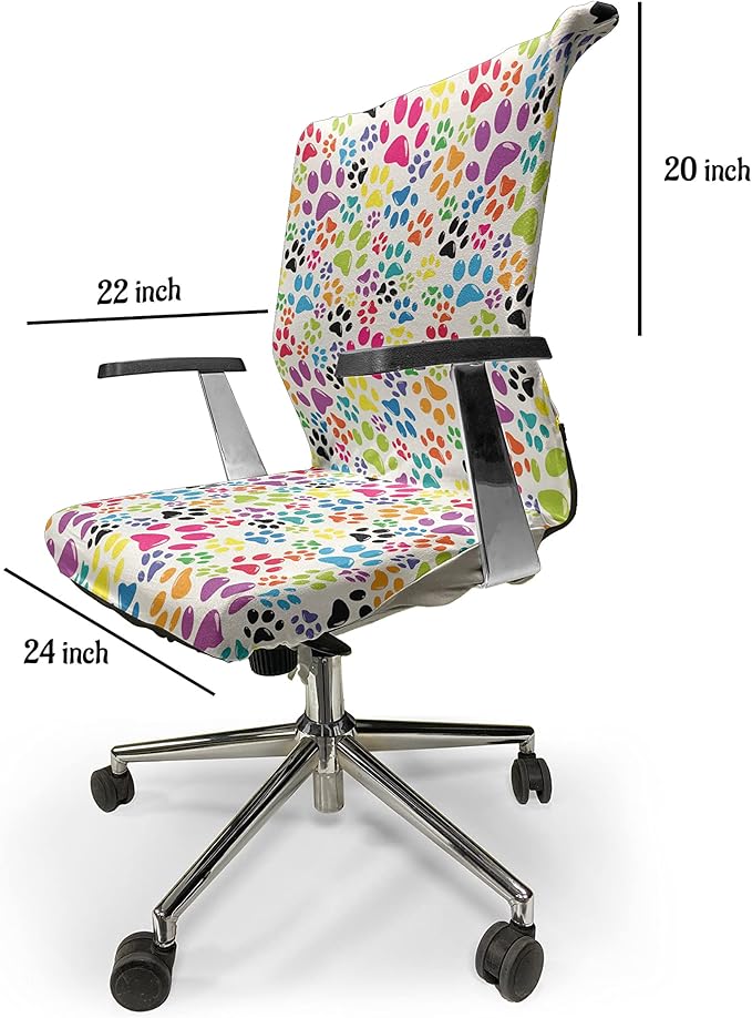 Ambesonne Dog Office Chair Cover, Colorful Little Paws Steps Art Cartoon Unusual Traces Design, Stretchable Decorative Universal Size High Back Printed Slipcover, Purple Blue