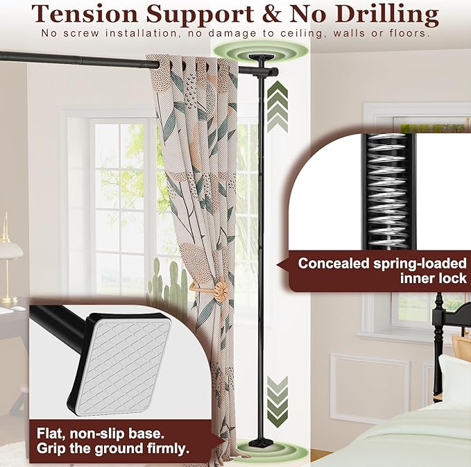 Goovilla Room Divider for Room Separation, Tension Curtain Rods No Drilling, 4-10ft(H) 28-171inch(W) Adjustable Temporary Privacy Wall Divider, Heavy Duty Freestanding Space Partition Separator, Black