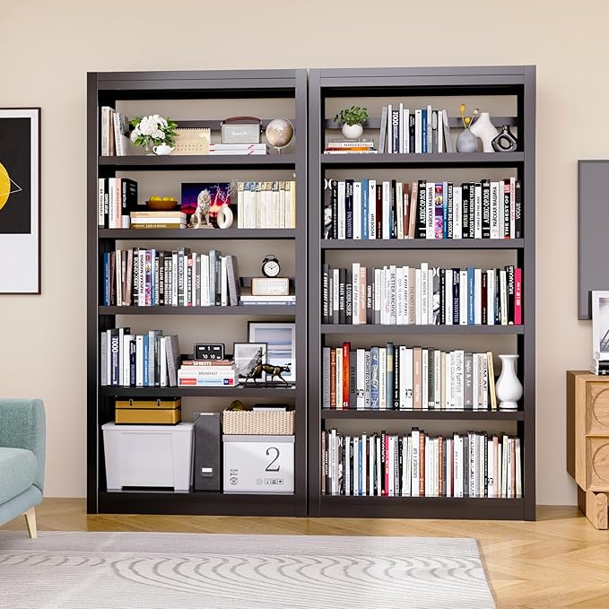 Bookshelf,6-Tier Adjustable Steel Book Shelf,61" H Heavy Duty Metal Bookcase for Home/Office/Garage,Black Shelf (Black, 61" Tall)