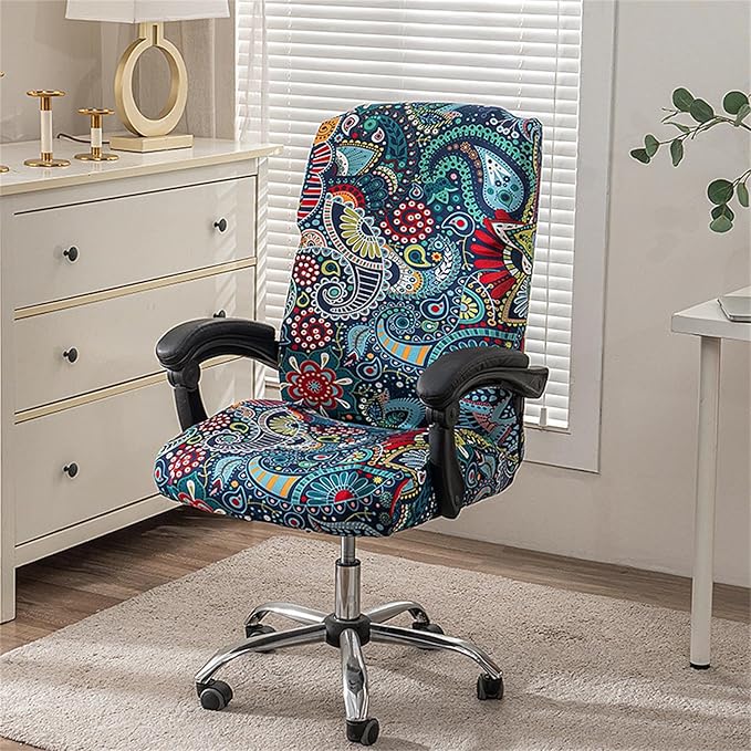 NILUOH Stretch Office Computer Chair Cover with Zipper, Rotating Boss Chair Slipcovers, Soft Chair Cover for Dorm Desk Chair, Soft Fit Universal Removable Spandex