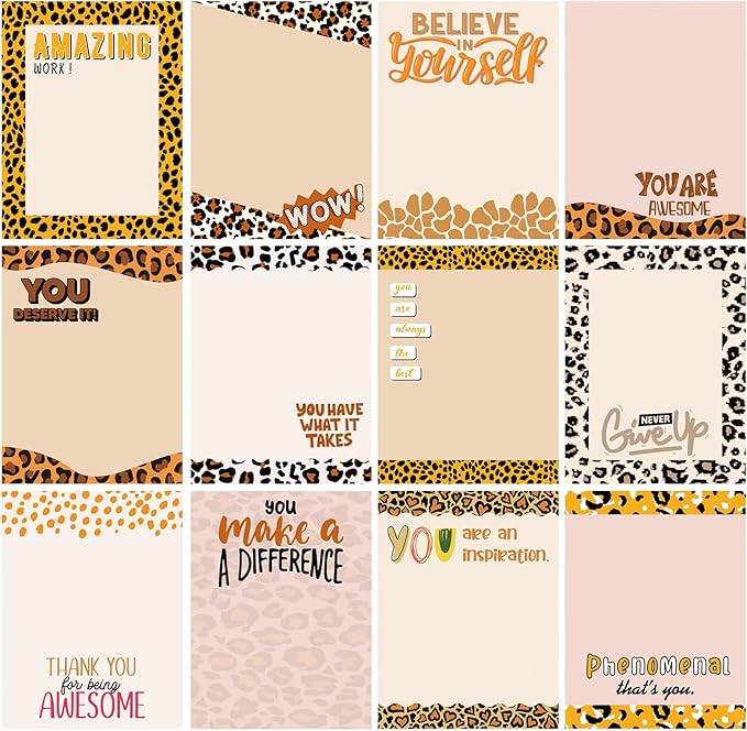 12 Pieces Empowering Sticky Note Pads 3" x 4" Motivational Educator Sticky Notes Inspirational Self Stick Note Pad Funny Sticky Notepad Appreciation Gifts for Teacher Office Student (Leopard)