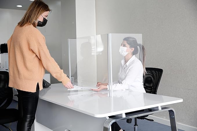 M&T Displays Foldable Sneeze Guard with Slot Cough Barrier Protective Shield Portable Student Desk Divider Screen Clear Table Panel for School 18x16x9 Inch