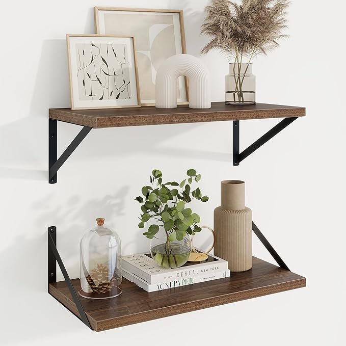 Axeman Deep Floating Shelves | 20 Inch Walnut Wall Shelves Set of 2 | 10 Inch Deep Rustic Wood Shelves for Wall | 20'' W x 10''D Walnut Shelves for Living Room Bathroom Kitchen