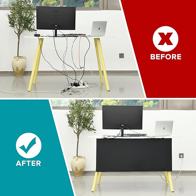 Under Desk Privacy Panel 59 in. Wide Modesty Panel for Desk - 17 in. Tall Desk Skirt for Office Desk with Cable Management Net Perfect for 60 in. Work Station