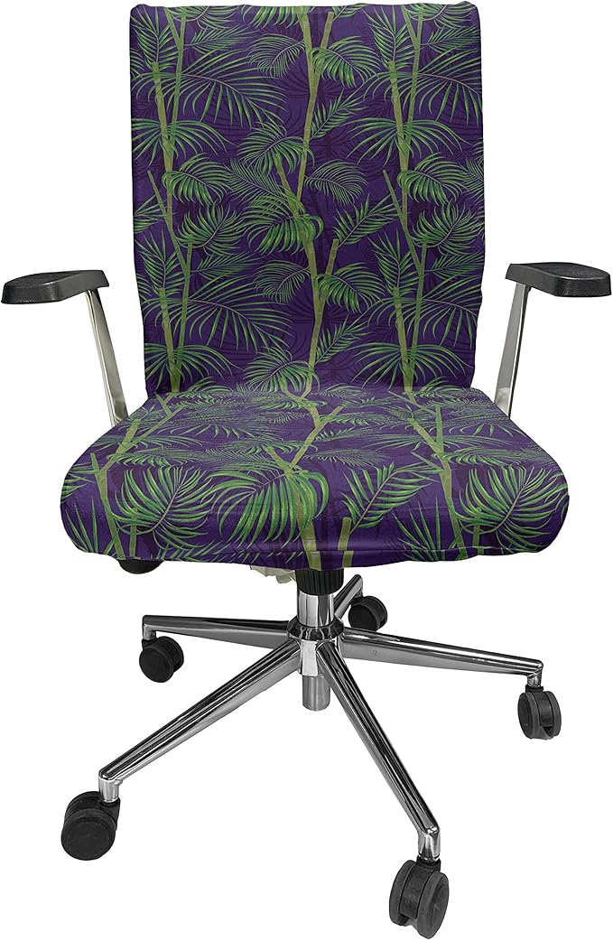 Ambesonne Hawaiian Office Chair Cover, Abstract Exotic Tropical Pattern Palm Branches and Leaves Summer Design, Stretchable Decorative Universal Size High Back Printed Slipcover, Quartz Fern