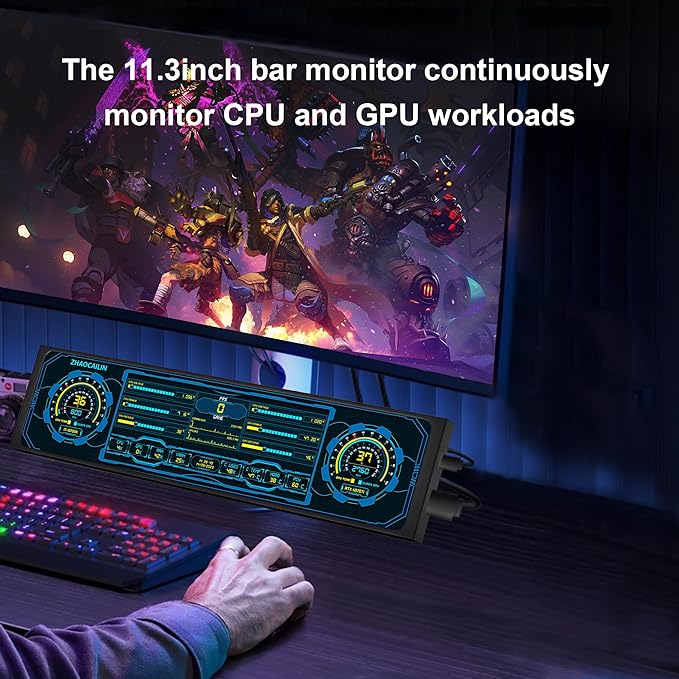 11.3 Inch Mini Monitor - FHD IPS1920x440 LCD Display, Computer Secondary Screen, CPU Temp Monitors with Casing for PC Case Temp Windows macOS Aida64 CPU GPU Monitor