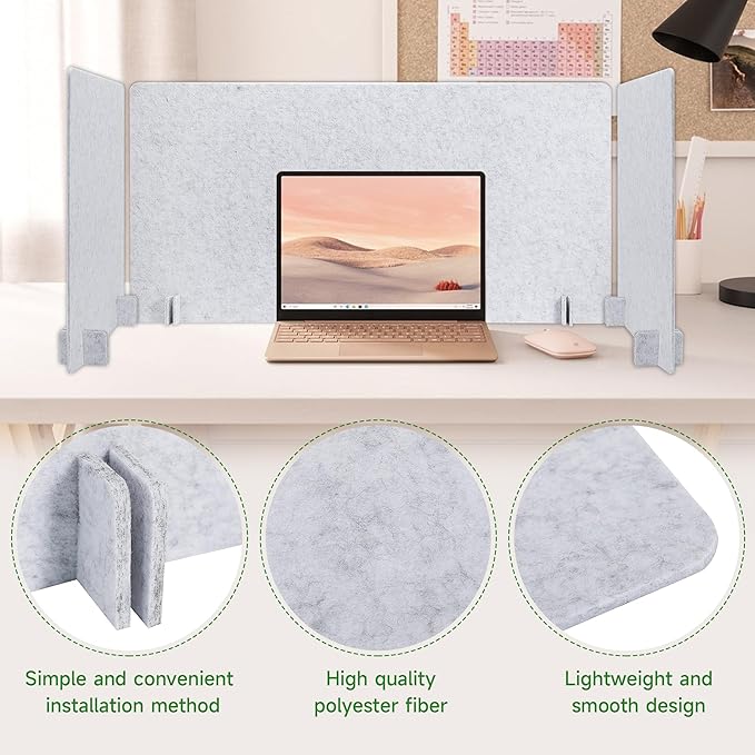 Desk Privacy Panel Acoustic Divider Panel Portable Desk Partition Desk Divider Noise Visual Isolate Table Divider for Student Study Office Library (Gray-2, 59" x 23.6")