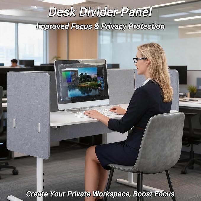 Desk Divider 48" x 24" – Clamp-On Privacy Panel for Office & Home Office, Tool-Free Installation, Gray