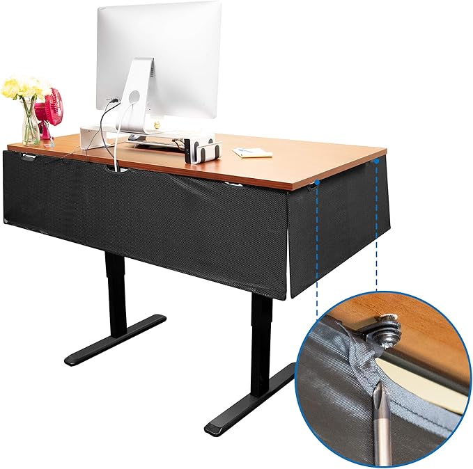 Mount-It! Under Desk Privacy Panel for Sit Stand Workstations [41 Inches Wide], with Cable Management and Organizer Pockets, Modesty Desk Skirt for Home and Office (Black)