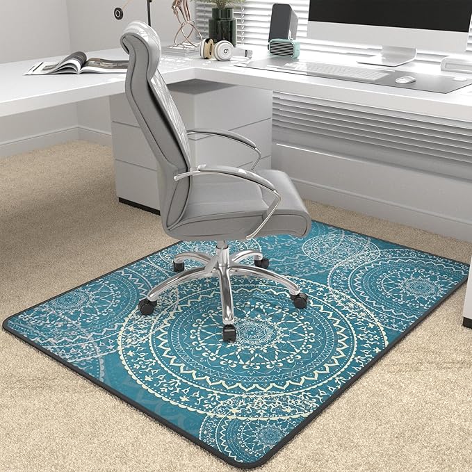 Heavy Duty Office Chair Mat for Carpet and Hardwood Floor Bohemian Desk Chair Mat Rug 36'' x 48'' Jacquard Woven Surface Floor mats for Office Home
