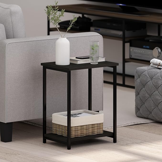 Furinno SIMPLISTIC Side Table Set of 2, 2-Tier Modern Metal Frame End Table with Open Shelf, Night Stand, Bedside Table, Easy Assembly, for Living Room, Bedroom, Espresso