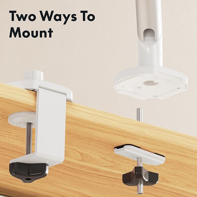 FlexiSpot Single Monitor Arm, Premium Aluminum Monitor Desk Mount Fits Screen up to 35 Inches 19.84 lbs, Fully Adjustable Monitor Stand with C-Clamp & Grommet Base for Home Office, White