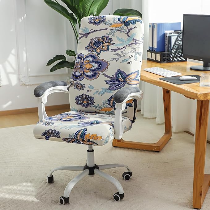 FORCHEER Floral Large Office Chair Cover Stretch Printed Computer Armchair Slipcover for Desk Chair 1 Piece Washable Removable