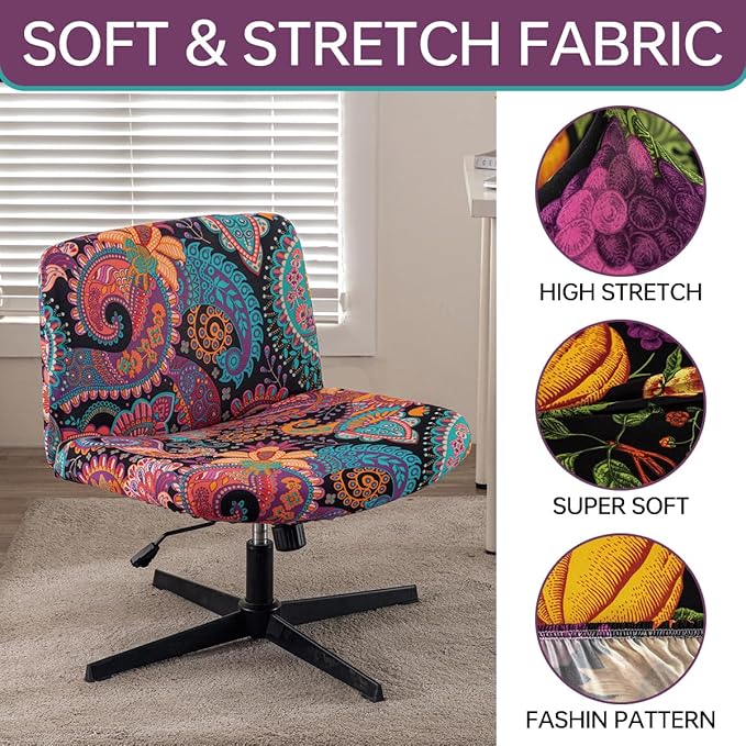 Armless Chair Slipcover Stretch Criss Cross Chair Cover, Mid Back Wide Seat Accent Chair Covers,Modern Vanity Chair Cover for Office Desk (P)