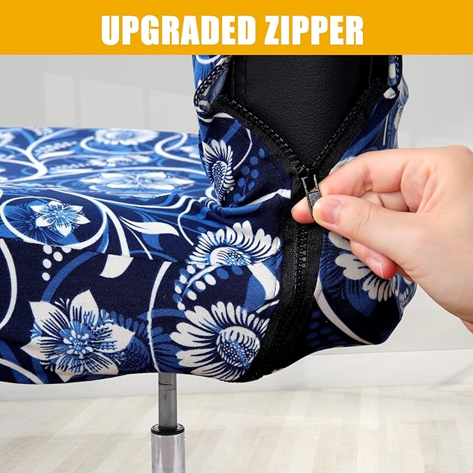 Smiry Stretch Printed Office Computer Chair Covers, Universal Desk Rotating Chair Slipcovers Removable Washable, Soft Fit Anti-Dust Spandex Protector Cover with Zipper, Navy Blue