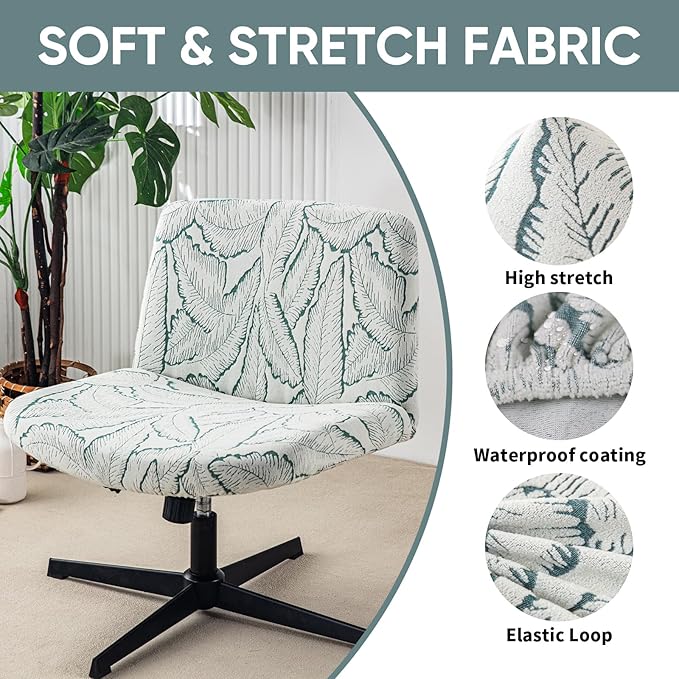 LavishCover Waterproof Palm Leaf Criss Cross Chair Cover, High-Stretch Flocked Fabric, Armless Office & Desk Chair Protector Against Stains and Wear(Green,Palm Leaf, Just The Cover,No Chair)