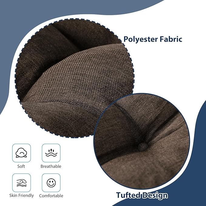 IASEAHK Chair Cushions for Dining Chairs, Seat Cushions for Kitchen Chairs, Indoor Seat Cushions with Ties, Tufted Foam Chair Pads, Non Slip Chair Cushions Set of 6, 15.5" x 15.5" x 4", Brown