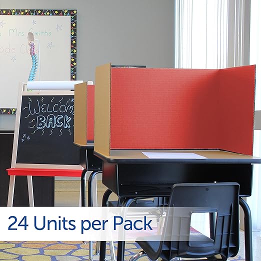 Flipside Products 18”x 48” Red Study Carrel, Privacy Boards, Student Privacy and Focus Booth for The Classroom, Desk Divider Cubby for Tests, Made in USA - 24 Pack
