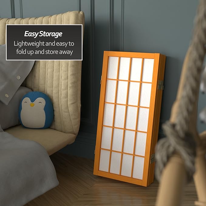 2 ft. Short Desktop Window Pane Shoji Screen - Honey - 5 Panels