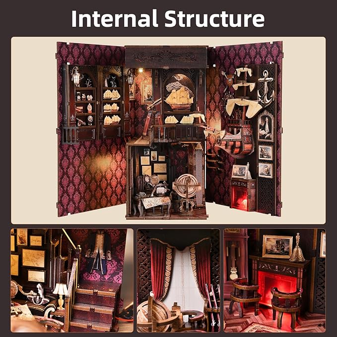 TOYQI Book Nook Kit, Book Nook Kits for Adults, DIY Miniature Dollhouse Kit 3D Wooden Puzzle Booknook Bookend with LED Light