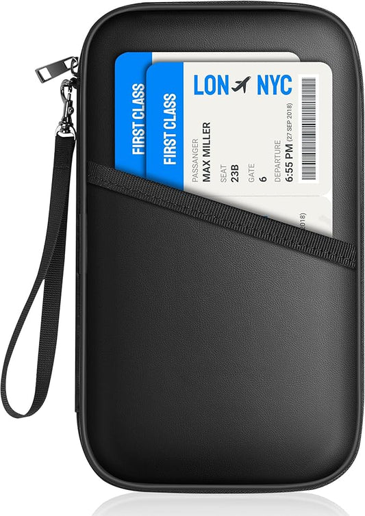 JUNDUN 2500℉ Fireproof Family Passport Holder,RFID Blocking Upgraded Material Fireproof Passport Wallet for 4,Travel Document Organizer Case with Zipper for Passport and Card
