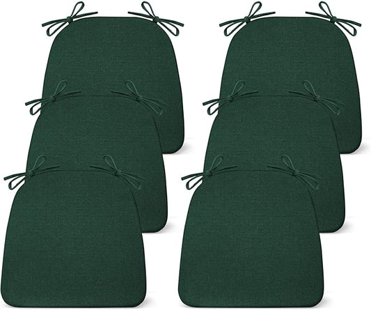 IASEAHK Chair Cushions for Dining Chairs Set of 6, Non Slip Kitchen Chair Pads, 17" x 16" x 2", Indoor Dining Chair Cushions with Ties, D-Shaped Seat Cushions for Kitchen Chairs, Dark Green