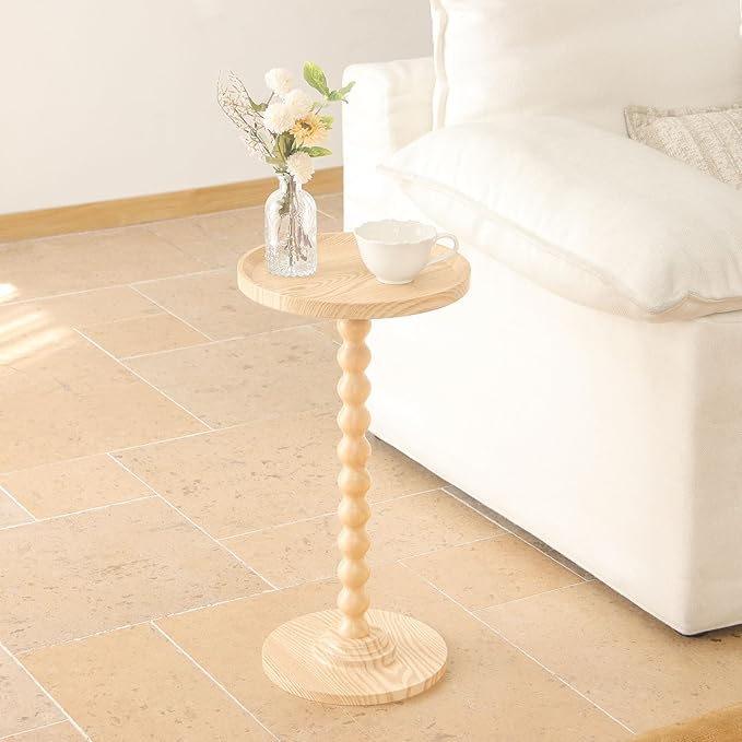 AWASEN Small Round Side Table, Round Drink Table for Small Spaces, Wood Accent End Table Living Room, Nightstand for Bedroom, Corners, Office, Natural