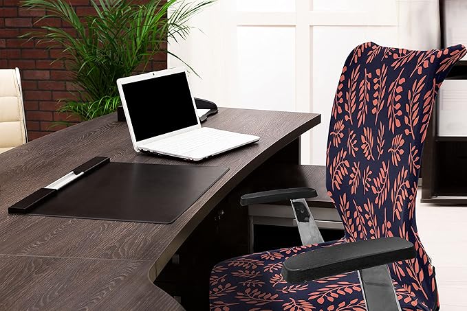 Ambesonne Coral Office Chair Cover, Continuous Pattern with Leafy Branches Abstract Bicolour Design, Stretchable Decorative Universal Size High Back Printed Slipcover, Coral Purple