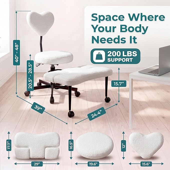 Ergonomic Cross Legged Office Chair with Foot Rest for Kneeling Seating - Crisscross Desk Chair with Wheels for ADHD to Sit Cross Legged - Multi-Position Adjustable Seat with Back Support for Women