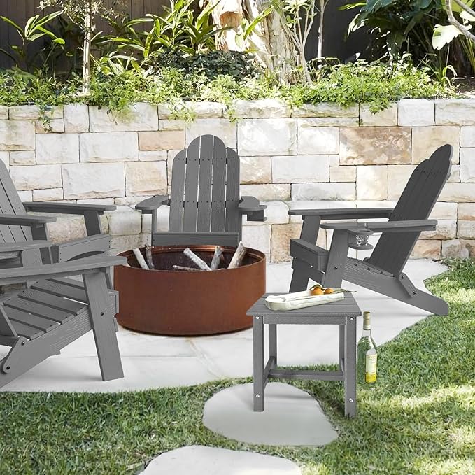 GARDENSTAR Adirondack Square Side Table,one-Tier Outdoor end Table, Patio Side Table for Pool,Porch,Backyard,Relaxing Companion (Grey)