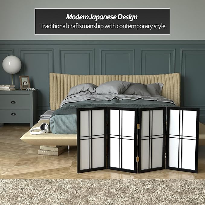2 ft. Short Desktop Double Cross Shoji Screen - Black - 4 Panels