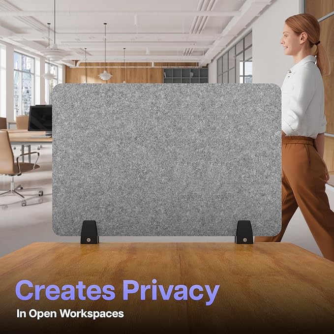 ReFocus Raw Clamp-On Acoustic Desk Divider, Noise-Reducing PET Privacy Panel for Offices, Sound-Dampening Desk Screen for Focused Work, Easy Installation Workspace Divider (24" × 16", Castle Gray)
