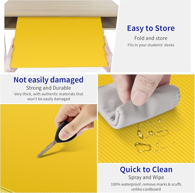 2 Pack Yellow Desk Dividers for Students, Privacy Shields Folder for Students, Durable & Waterproof Plastic Study Board, Classroom Teacher Supplies Test Divider, Includes Extra Labels