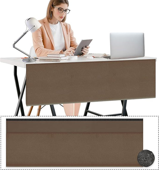 Under Desk Privacy Panel Brown Self-Adhesive Modesty Panel for Cord Organizer Pockets and Desk Skirt for Home Office or Standing Workstation (48" Brown)