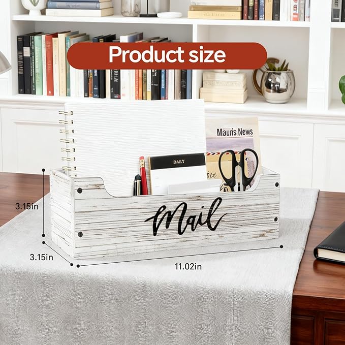White Wooden Mail Organizer Countertop (Retro White+Black)