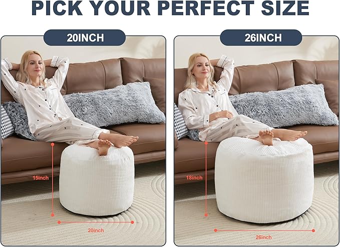 WSOFRLAC Small Pouf Ottoman Foot Rest Footstool and Ottomans Small for Couch Foot Stools for Living Room Boho Couch Ottoman White Beige Pouf Ottomans 26x18 Foot Rest Poufs Round Stool