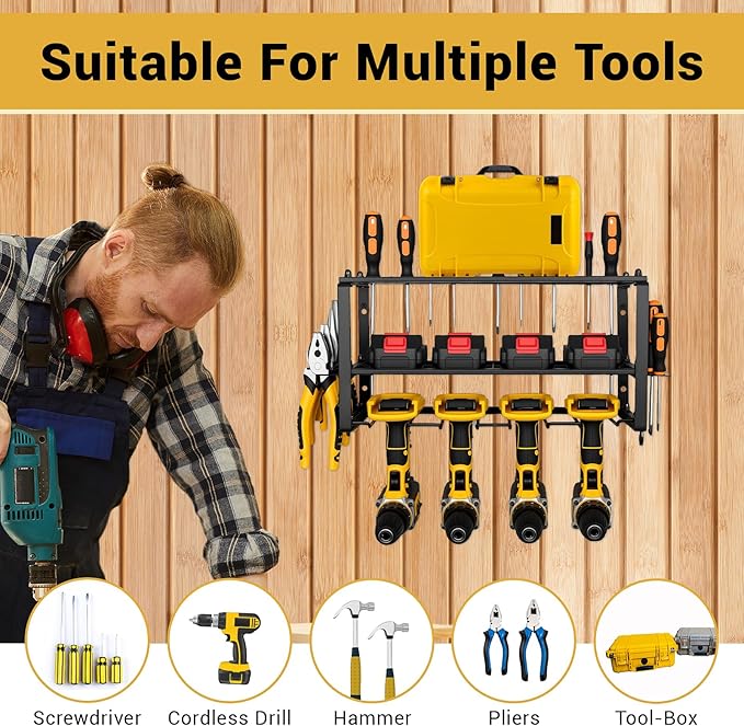Power Tool Organizer, Small Iron Storage Rack, 3 Layer Metal Wall Mount Shelf Cordless Drill Hanger Storage Rack,Battery Tools Holder,for Garage Organization,Workshop,Pegboard 18x8.2x7.8 Inches