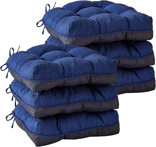 IASEAHK Chair Cushions for Dining Chairs, Seat Cushions for Kitchen Chairs, Indoor Seat Cushions with Ties, Tufted Foam Chair Pads, Non Slip Chair Cushions Set of 6, 15.5" x 15.5" x 4", Navy Blue