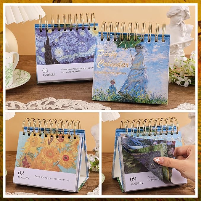 Vintage Oil Painting Daily Flip Calendar with Inspirational Quotes - Motivational Perpetual Desk Calendar, Aesthetic Office & Home Decor, Desk Accessories & Positive Affirmation Gifts for Women Girls