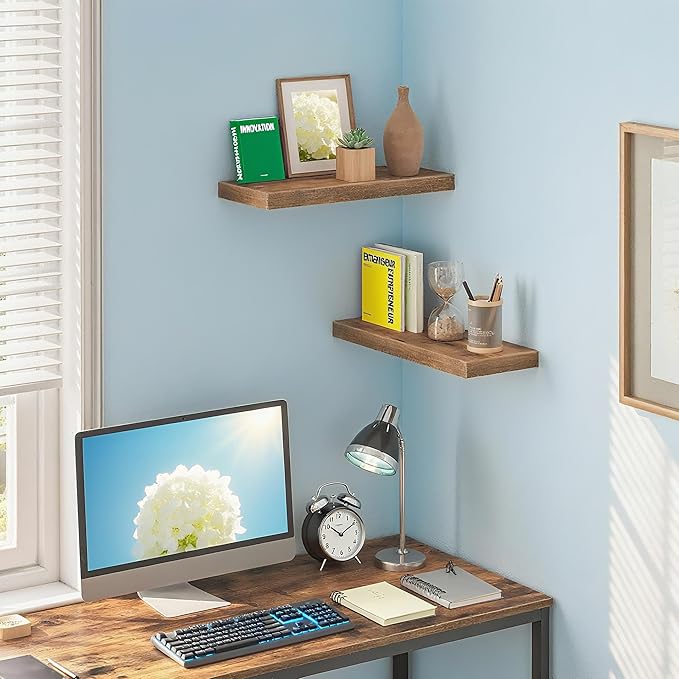 Vervida® Rustic Brown Floating Shelves for Wall Heavy-Duty Wall Storage for Bedroom/Living Room | Stylish Modern Design, Easy Install, Hidden Bracket Shelves (3 Pack)