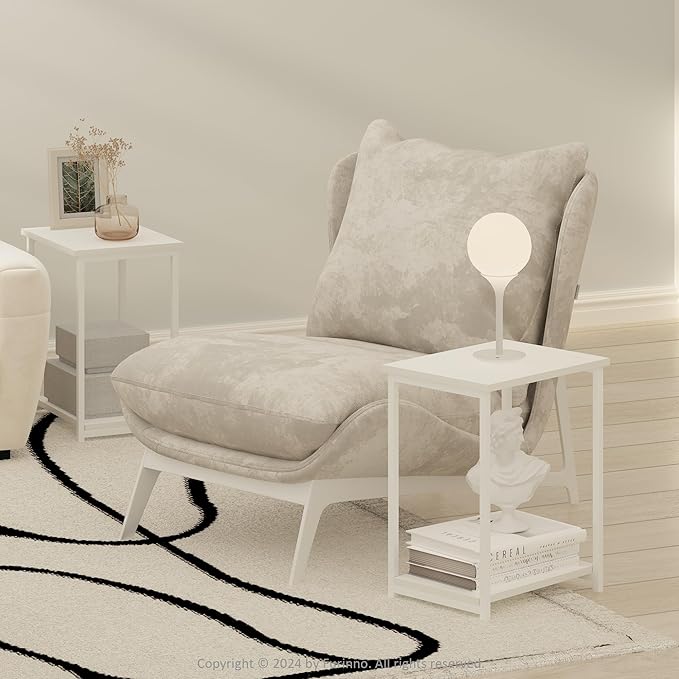 Furinno Simplistic Side Table, 2-Tier Metal Frame Modern End Table with Open Shelf, Night Stand, Bedside Table, for Living Room, Bedroom, White