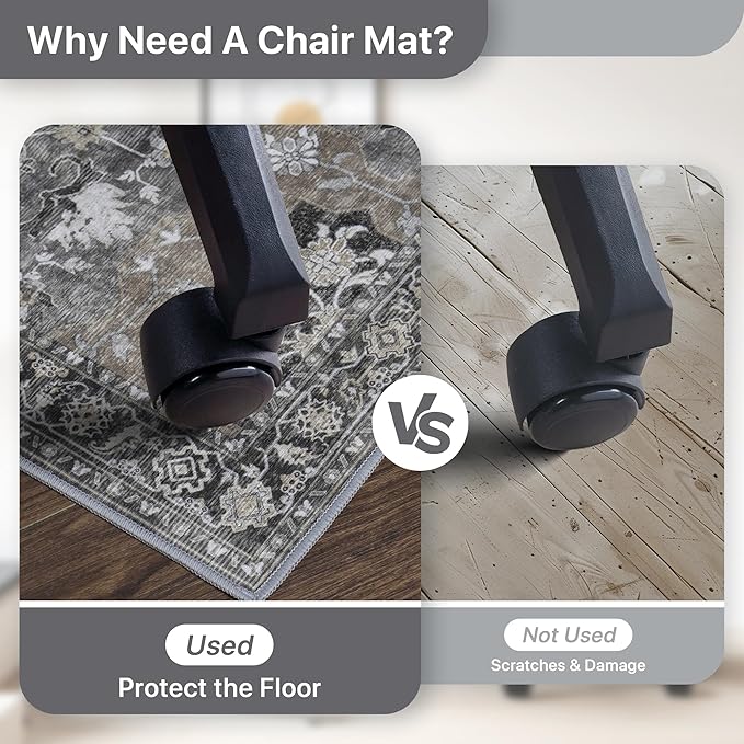 60"x60" Office Chair Mat for Hardwood Tile Floor, Under Desk Carpet Protector for Rolling Computer Chair Mat, Machine Washable Round Area Rug, Anti-Slip 1/5" Thick Low Pile Thin Floor Mat, Black