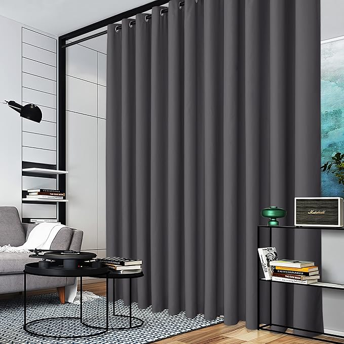 RYB HOME Room Divider Curtains - Extra Wide Blackout Privacy Space Wall Divider Screens for Living Room Share Bedroom Patio Door Home Theatre Garage, 1 Panel, Grey, 20ft Wide x 7ft Long