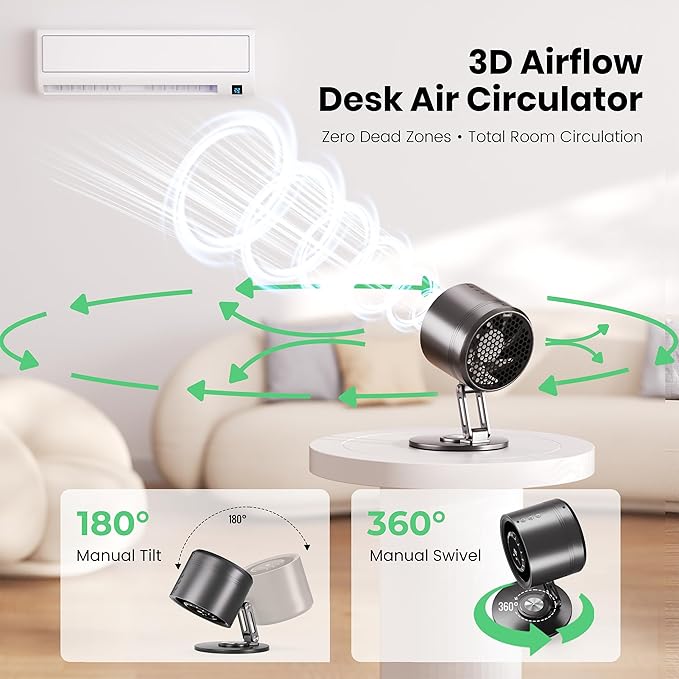Titanium Alloy USB Desk Fan, Foldable 3D Airflow Desk Air Circulator, 23dB Quiet BLDC Motor,10 Speeds with LED Display for Home, Office & Outdoor