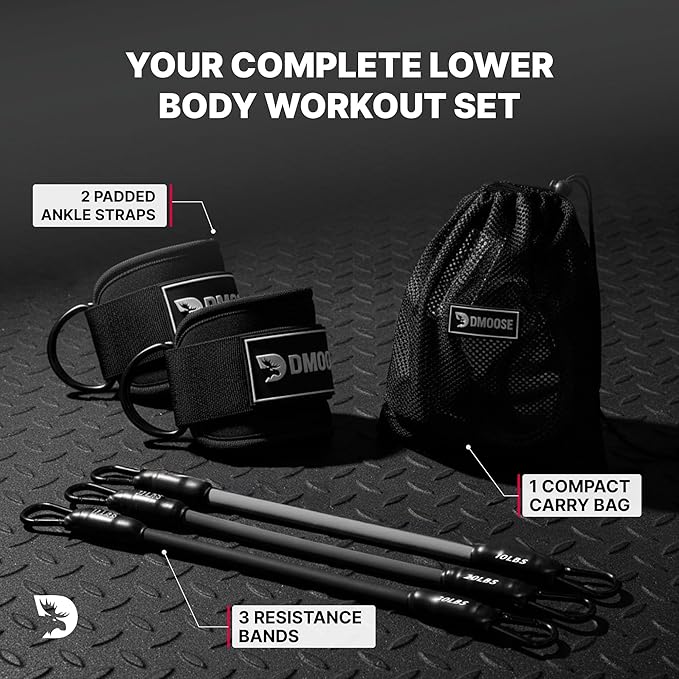 DMoose Fitness Ankle Strap for Cable Machine - One Size Fit with Premium Padding Cuffs, Ankle Bands for Working Out, Booty Workouts, Leg Extension, Hip Abductors, Kickbacks & Lower Body Exercises