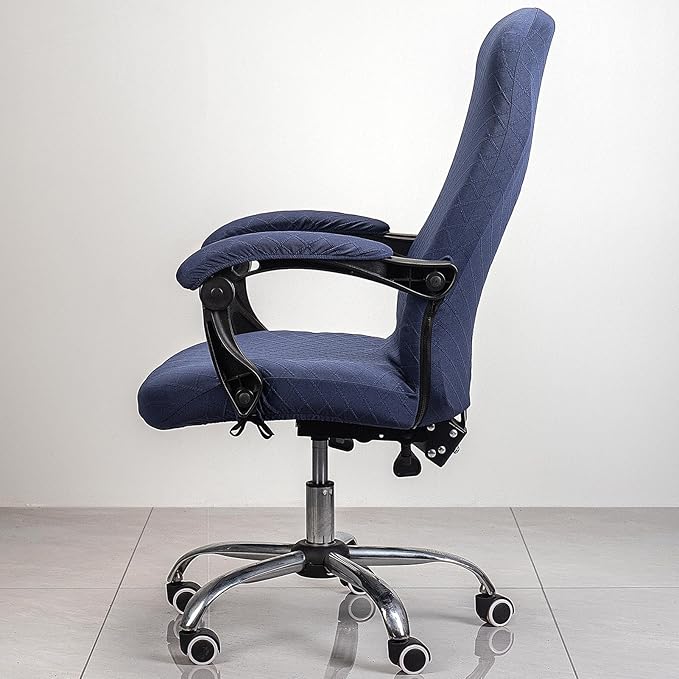 Melaluxe Office Chair Cover with Armrest Covers， Universal Stretch Desk Chair Cover, Computer Chair Slipcovers (Size: L) - Navy