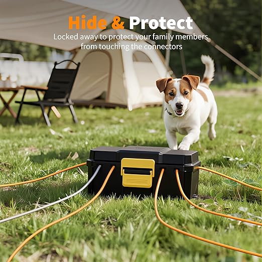 Waterproof Electrical Box, Diivoo Outdoor Extension Cord Covers Waterproof, Large Size 6 Cable Seal Entry, Outdoor Plug Cover, Outdoor Extension Cord Box, Black