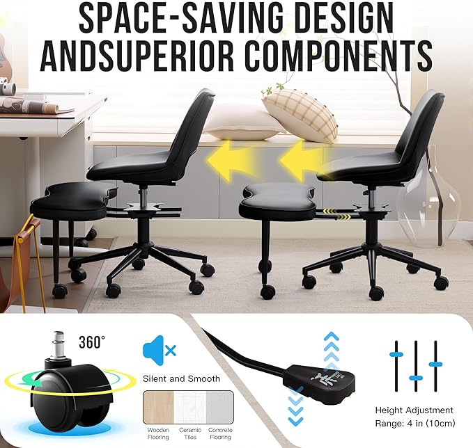 GarveeHome Ergonomic Kneeling Chair, Cross Legged Office Chair with Wheels & Lumbar Support, Wide Criss Cross Chair, Adjustable Height Meditation Yoga Chair for ADHD & Desk Work